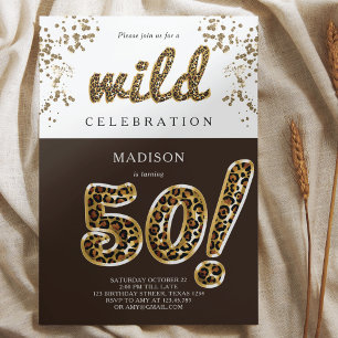50th Birthday Leopard Foil Balloon Script Invitation