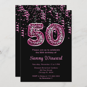 50th Birthday Leopard Print Balloons with Confetti Invitation