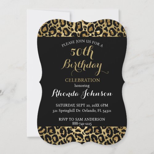 50th Birthday Leopard Print Black Gold Glitter