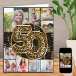 50th Birthday Leopard Print Gold Balloons Photo Card<br><div class="desc">Personalized 50th birthday card with 9 custom photos and trendy leopard print foil balloons in black and gold. The template is ready for you to upload 9 of your favorite photos which are displayed in a photo collage in square and portrait formats. Your pictures surround the animal print balloons, which...</div>