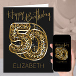 50th Birthday Leopard Print Gold Foil Balloons Card<br><div class="desc">Personalized 50th birthday card with animal print foil balloons in black and gold. The trendy leopard print balloons are framed with black and gold confetti and Happy Birthday is hand lettered in gold. The template is ready for you to personalize the front of the card and add a message inside...</div>