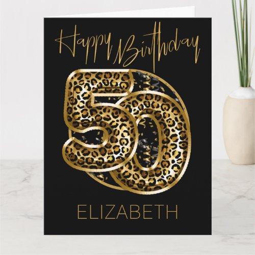 50th Birthday Leopard Print Gold Foil Balloons
