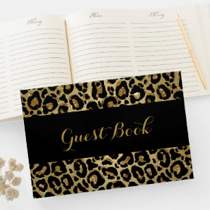 50th Birthday Leopard Print Gold Glitter Guest Book