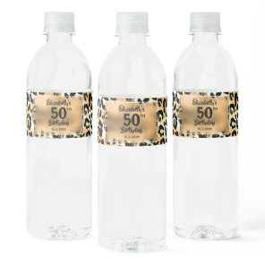 50th Birthday Leopard Water Bottle Label