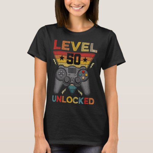 50th Birthday  Level 50 Unlockd Video Games Gaming T_Shirt