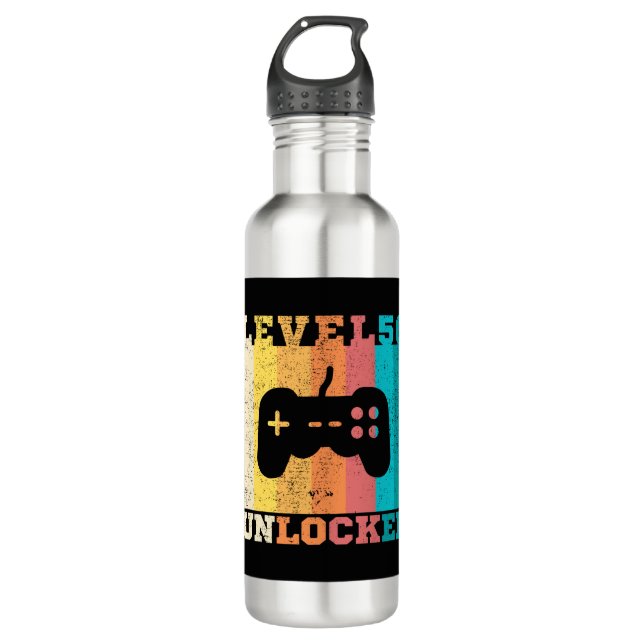 50th Birthday Level 50 Unlocked Stainless Steel Water Bottle (Front)