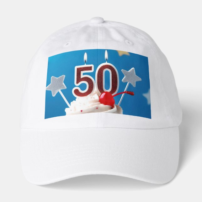 50th Birthday Lighted Candles Cupcake  Hat (Front)
