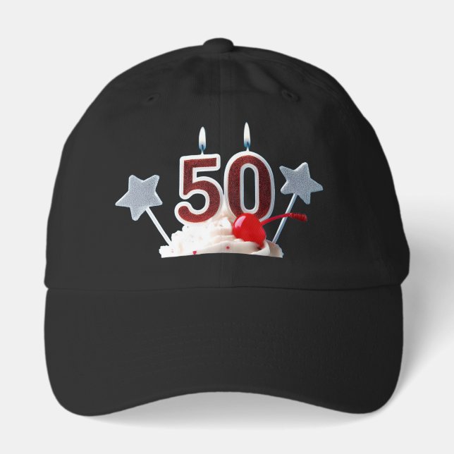 50th Birthday Lighted Candles Cupcake  Hat (Front)