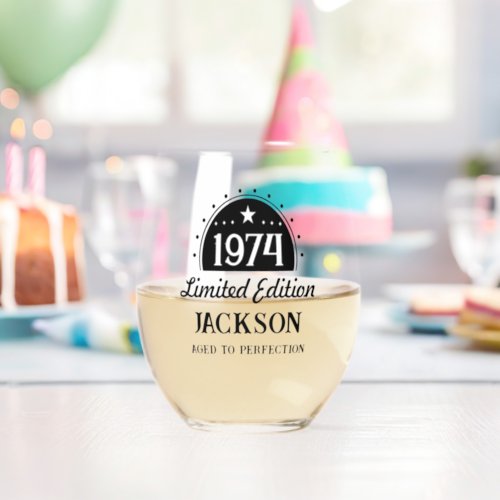 50th Birthday Limited Perfection 1974 Stemless Wine Glass