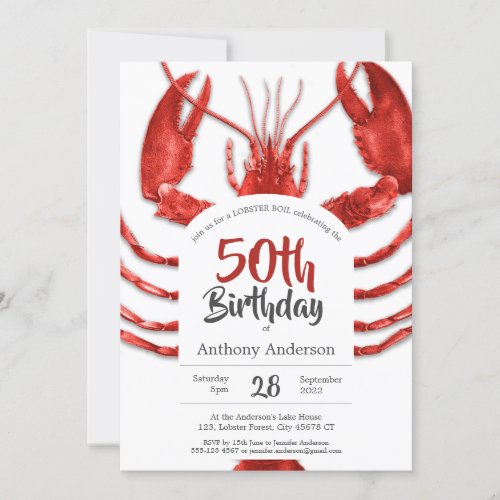 50th Birthday Lobster Seafood Fun Summer Custom Invitation