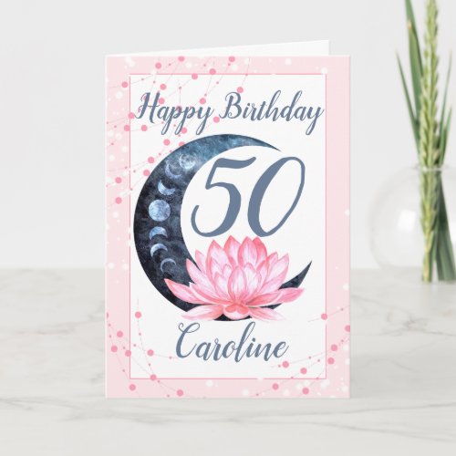 50th Birthday Lotus Flower Pink Card