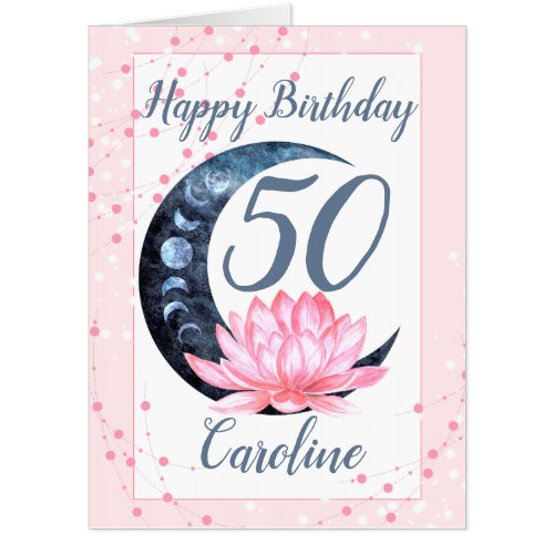 50th Birthday Lotus Flower Pink Jumbo Card