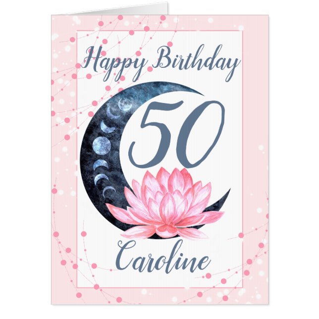 50th Birthday Lotus Flower Pink Jumbo Card (Front)
