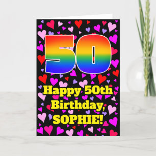 50th Birthday: Loving Hearts Pattern, Rainbow # 50 Card