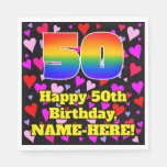 [ Thumbnail: 50th Birthday: Loving Hearts Pattern, Rainbow # 50 Napkins ]