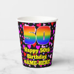 [ Thumbnail: 50th Birthday: Loving Hearts Pattern, Rainbow 50 Paper Cups ]