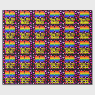 50th Birthday: Loving Hearts Pattern, Rainbow # 50 Wrapping Paper