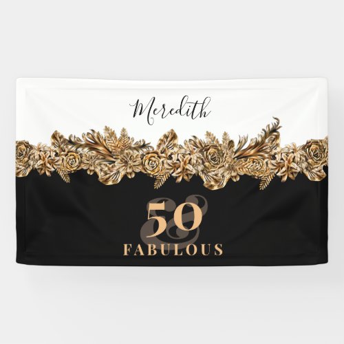 50th Birthday Luxury Golden Flowers Elegant Classy Banner