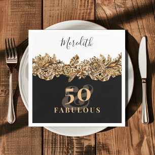 50th Birthday Luxury Golden Flowers Elegant Classy Napkins