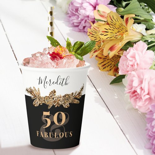 50th Birthday Luxury Golden Flowers Elegant Classy Paper Cups
