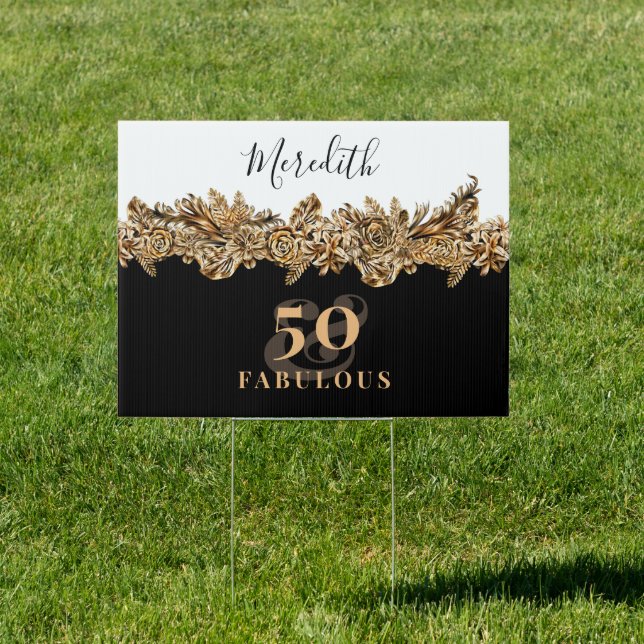 50th Birthday Luxury Golden Flowers Elegant Classy Sign (Insitu)