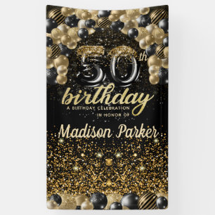 50th Birthday Luxury Personalized Black Gold Banner