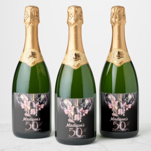 50th Birthday Luxury Rose Wine Sparkling Wine Label