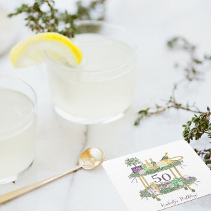 50th Birthday Mahjong Bar Cart Custom Square Paper Coaster