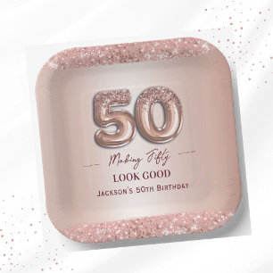 50th Birthday Making 50 Look Good Rose Gold Paper Plates