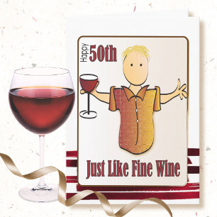 50th Birthday Male Cartoon Red Wine Sweet Card
