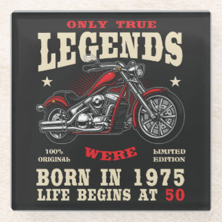 50th Birthday Man Biker Motorcycle Chopper 1975 Glass Coaster