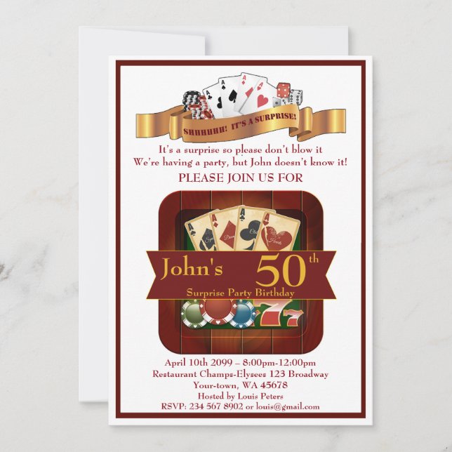 50th,Birthday Man Casino,Gambling Party,Las Vegas Invitation (Front)