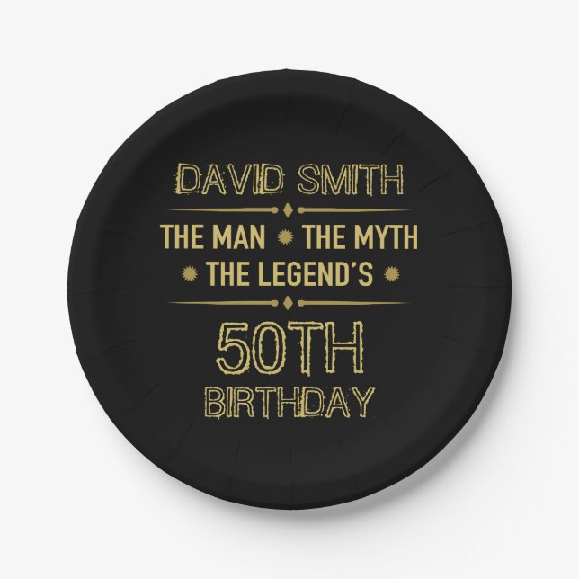 50th Birthday Man Myth Legend Paper Plates (Front)