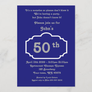 50th,Birthday Man,Party Man,any age,Navy,silver Invitation