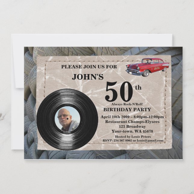 50th,Birthday Man photo, any age, sport car, tire Invitation (Front)