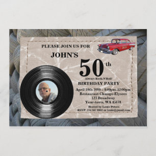 50th,Birthday Man photo, any age, sport car, tire Invitation