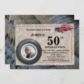 50th,Birthday Man photo, any age, sport car, tire Invitation (Front/Back)