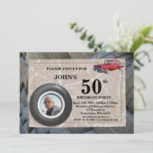 50th,Birthday Man photo, any age, sport car, tire Invitation (Standing Front)
