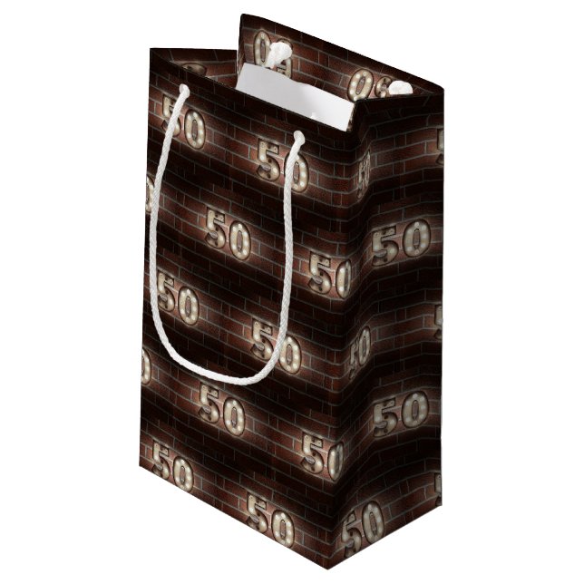 50th birthday-marque lights on brick small gift bag (Back Angled)