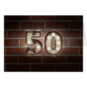 50th birthday-marquee light sign on brick cards