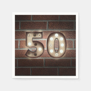 50th birthday marquee sign on brick wall napkins