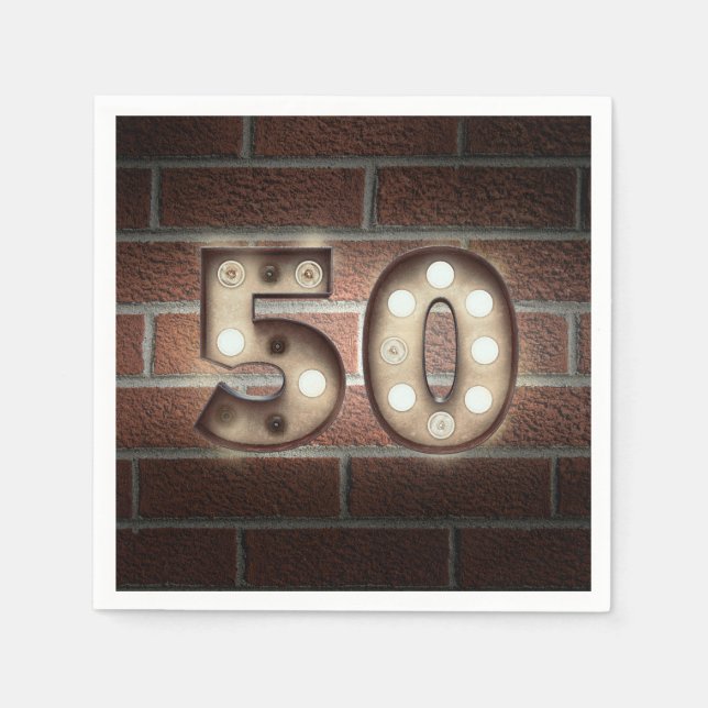 50th birthday marquee sign on brick wall napkins (Front)