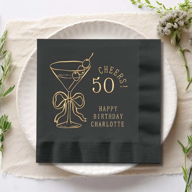 50th Birthday Martini Cheers Fifty Personalized Foil Napkins (Creator Uploaded)