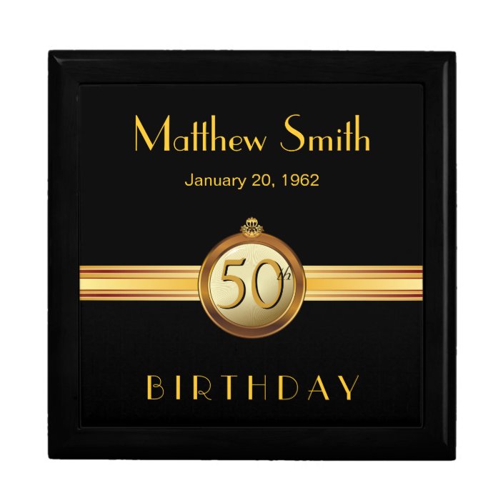 50th Birthday Mens Elegant Gold Black Gift Box | Zazzle.com