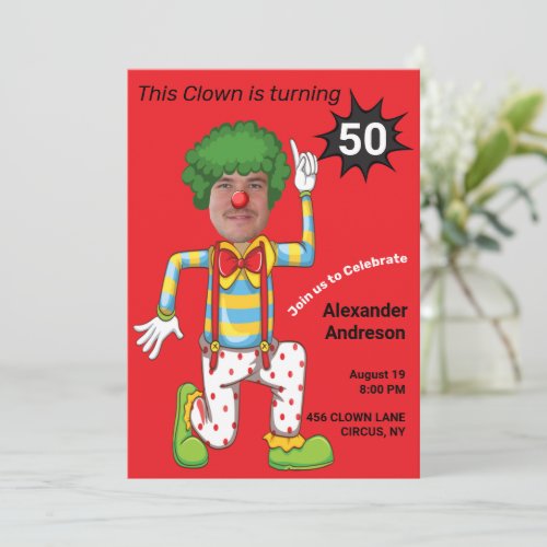 50th Birthday Mens Funny Clown Epic New Amazing Invitation