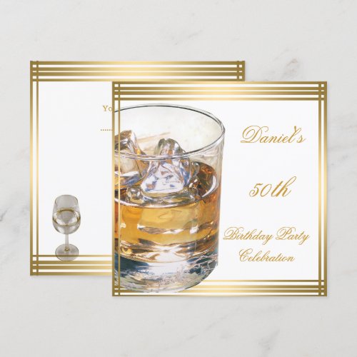 50th Birthday Mens Sepia Gold Cold Drinks Man Custom Invitations