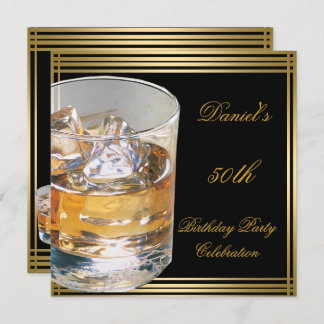 50th Birthday Mens Sepia Gold Cold Drinks Man Invitation