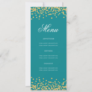 50th Birthday Menu Gold Confetti Teal Invitation