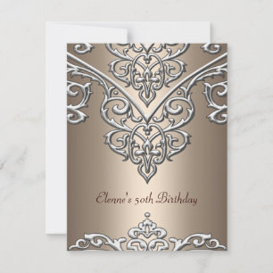 50th Birthday Metal Silver on Coffee Overlay Invitation