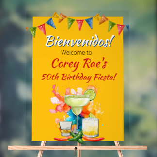 50th Birthday Mexican Fiesta Bienvenidos Welcome Acrylic Sign
